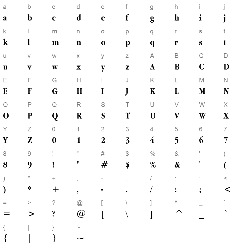 apple garamond bold Character Map