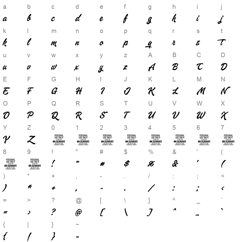 aquate script personal use only Character Map