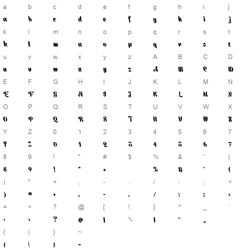 Ara Hala Bo She'sha Regular Character Map