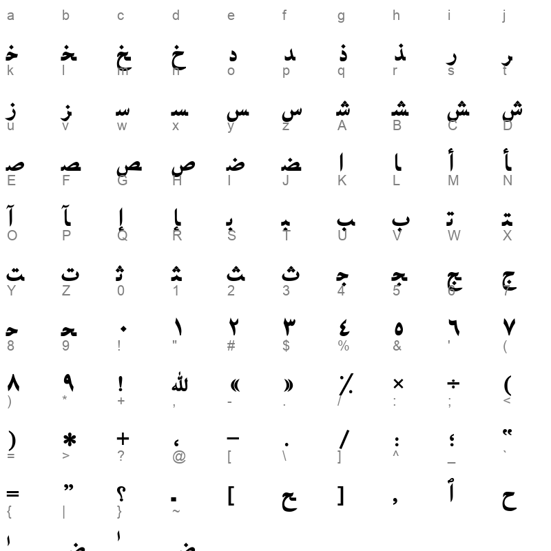 Arabic Bold Character Map
