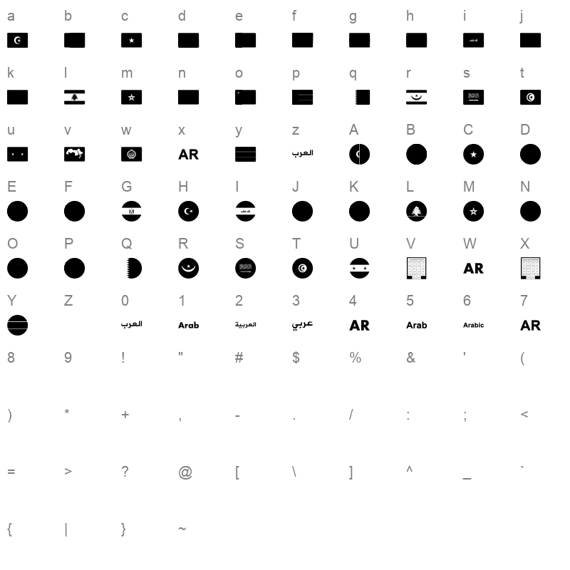 arabic flags Character Map