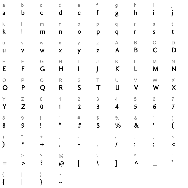 aragon sans bold Character Map