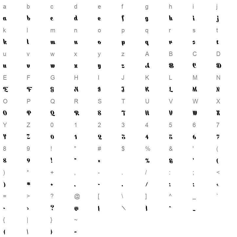 AraHalaBoShe sha Regular Character Map