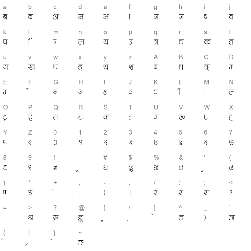 ARAP 001 Regular Character Map