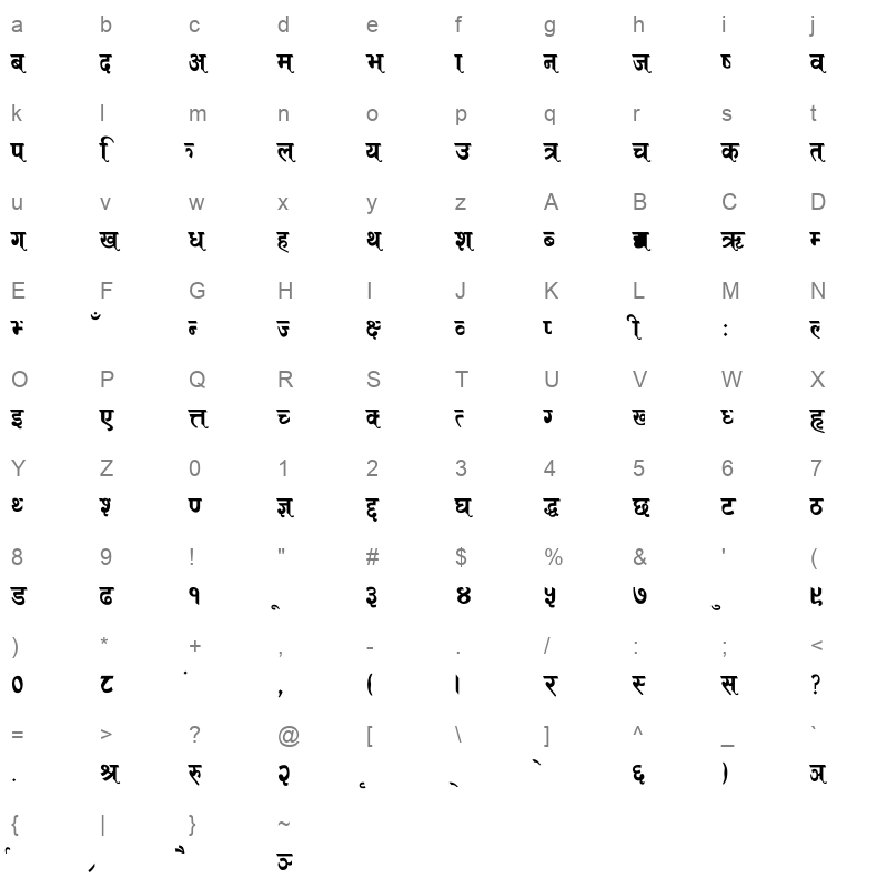 ARAP 003 Regular Character Map