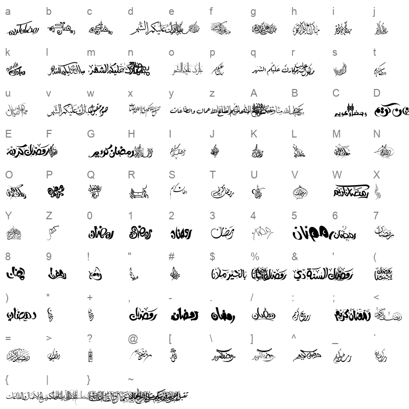 AraSym Ramadan 2 Regular Character Map