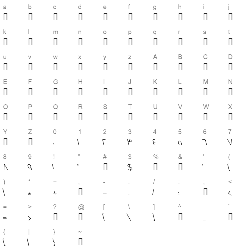 ArbFONTS GE Dinar One Light Italic Character Map