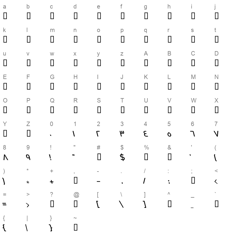 ArbFONTS GE Dinar One Medium Italic Character Map