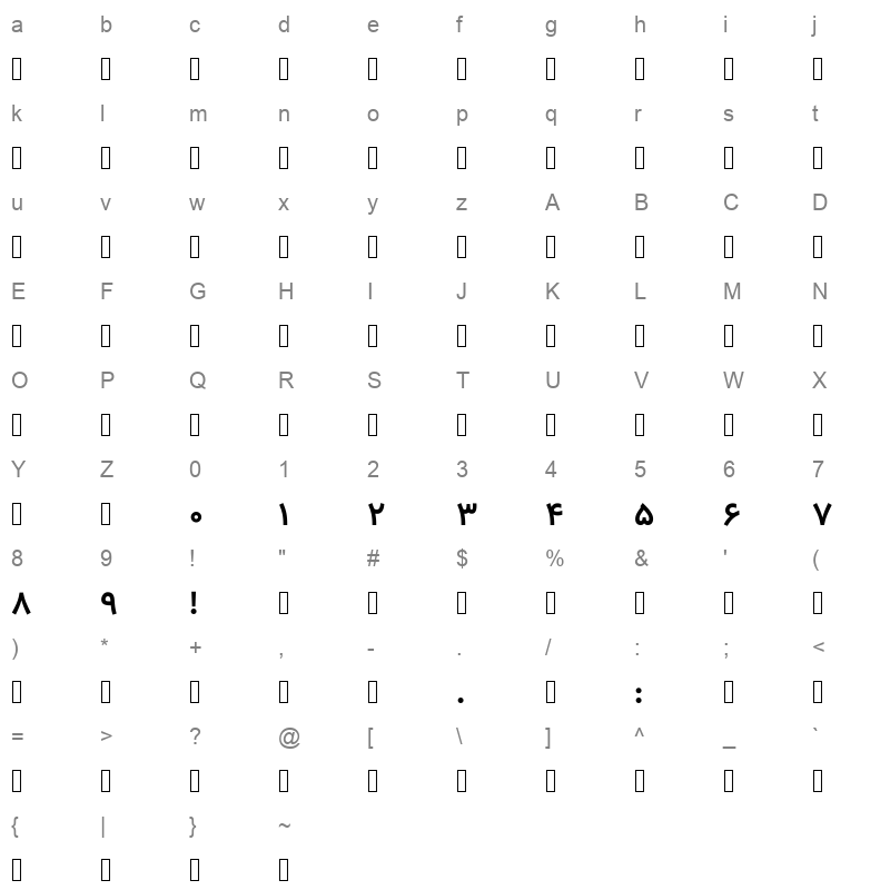 ArbFONTS Samim Bold FD WOL Character Map