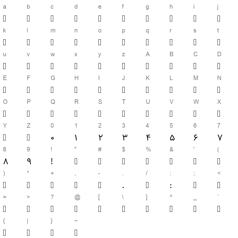ArbFONTS Samim FD WOL Character Map