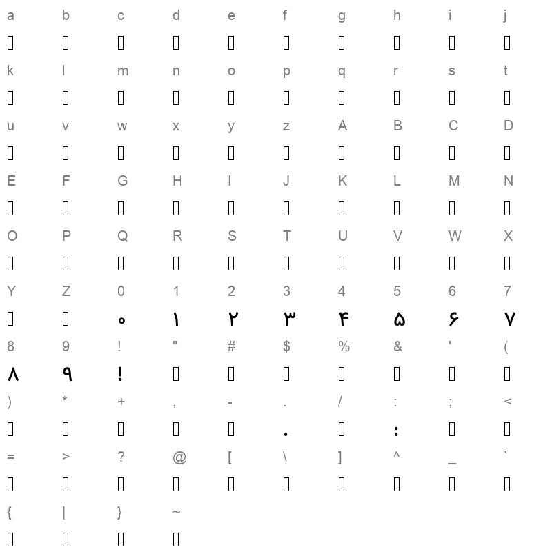 ArbFONTS Samim Medium FD WOL 1 Character Map
