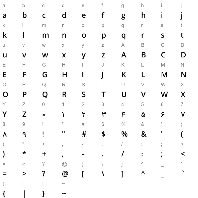 ArbFONTS Samim Medium FD Character Map