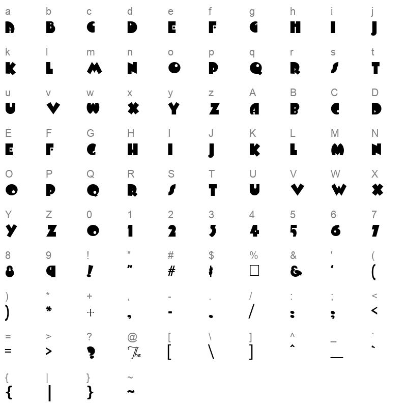 arbuckle regular Character Map