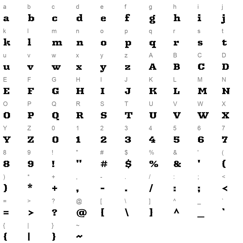 arbutus Character Map