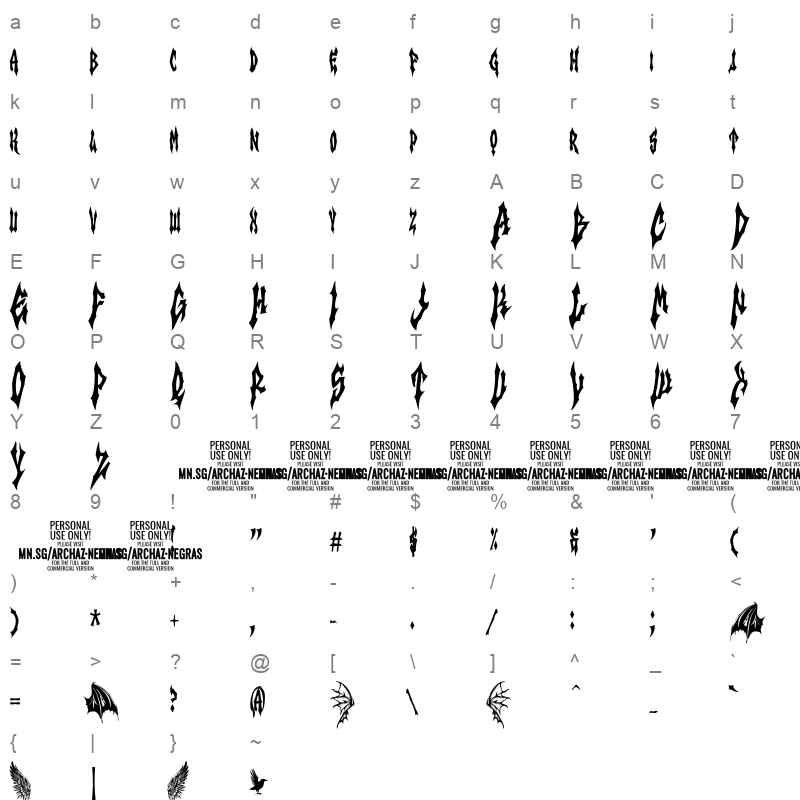 archaz negras Character Map