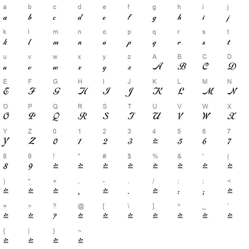 archive roundface script regular Character Map