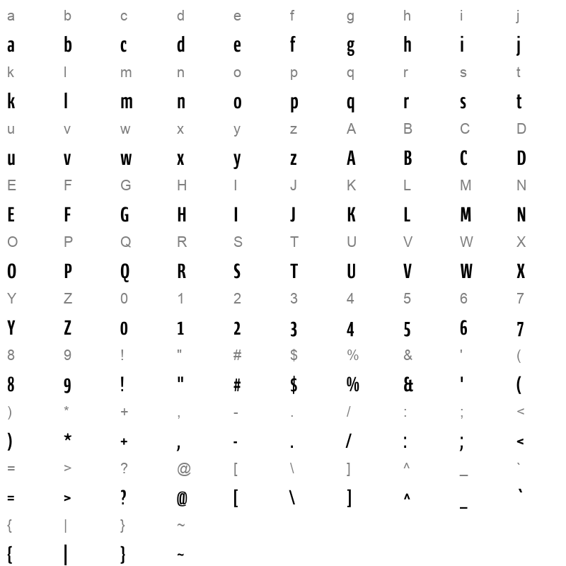 ardoise std compact bold Character Map