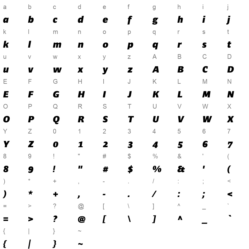 ardoise std heavy italic Character Map