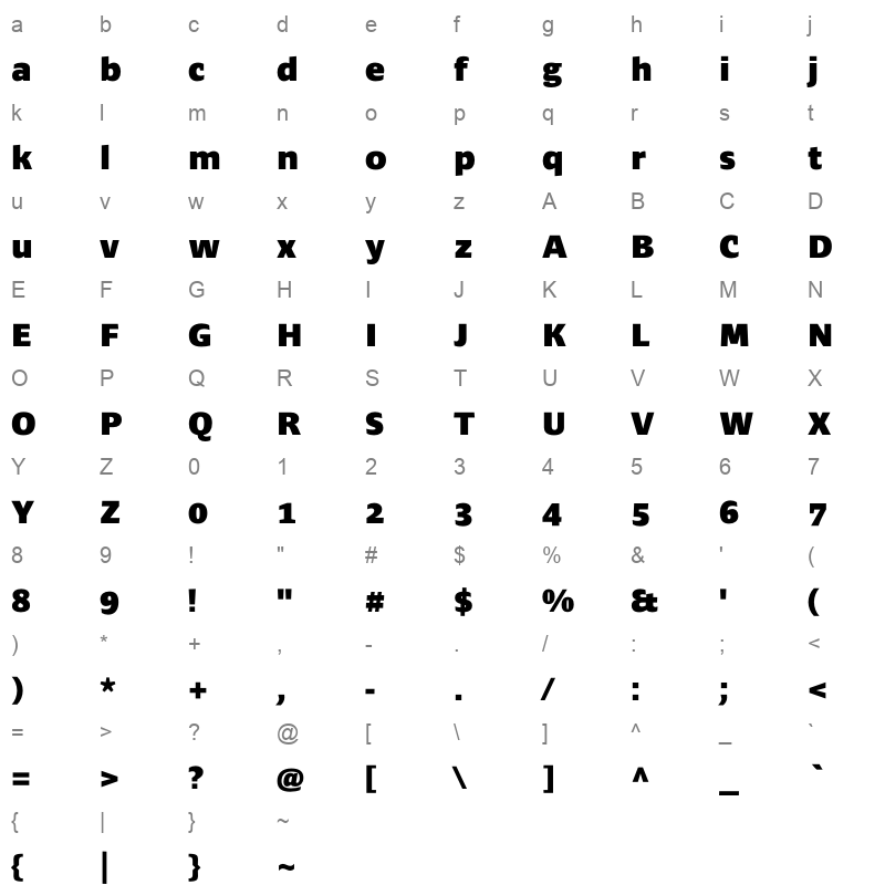ardoise std heavy Character Map