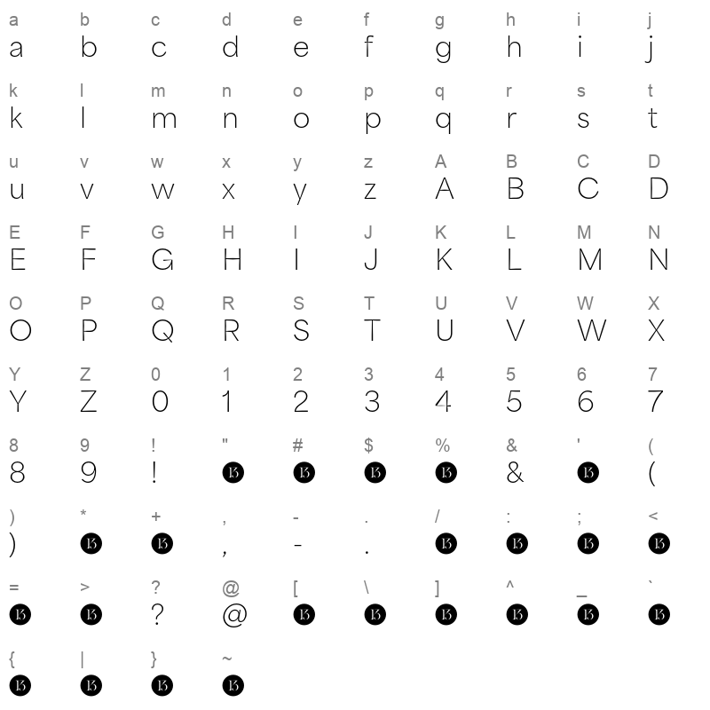 area inktrap hairline demo Character Map
