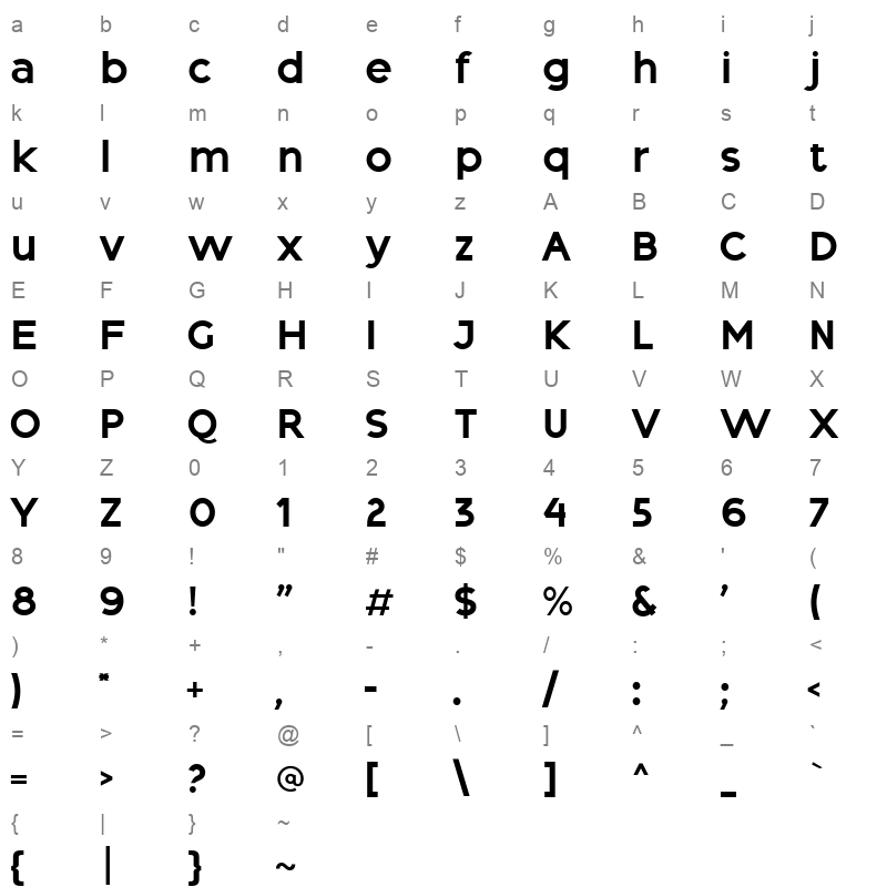 area neu regular Character Map