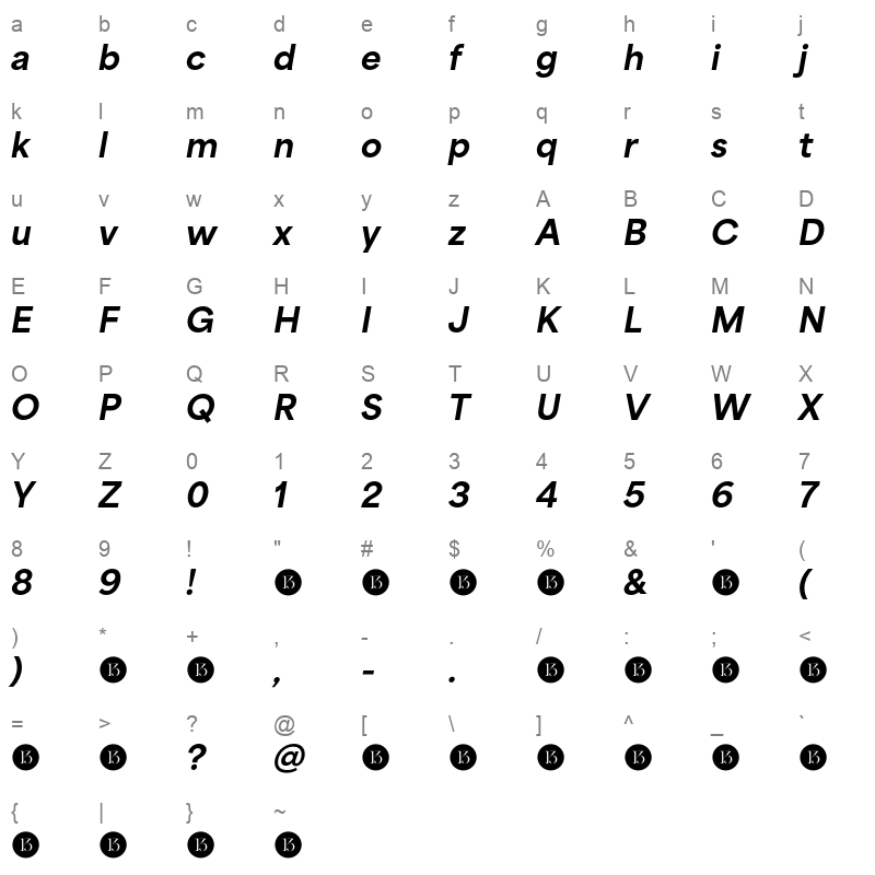 area normal black italic demo Character Map