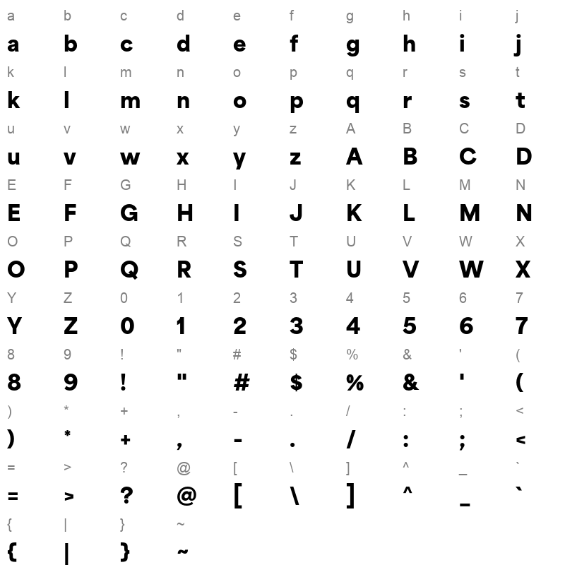 area normal black Character Map