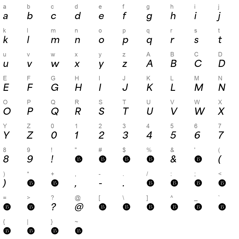 area normal bold italic demo Character Map