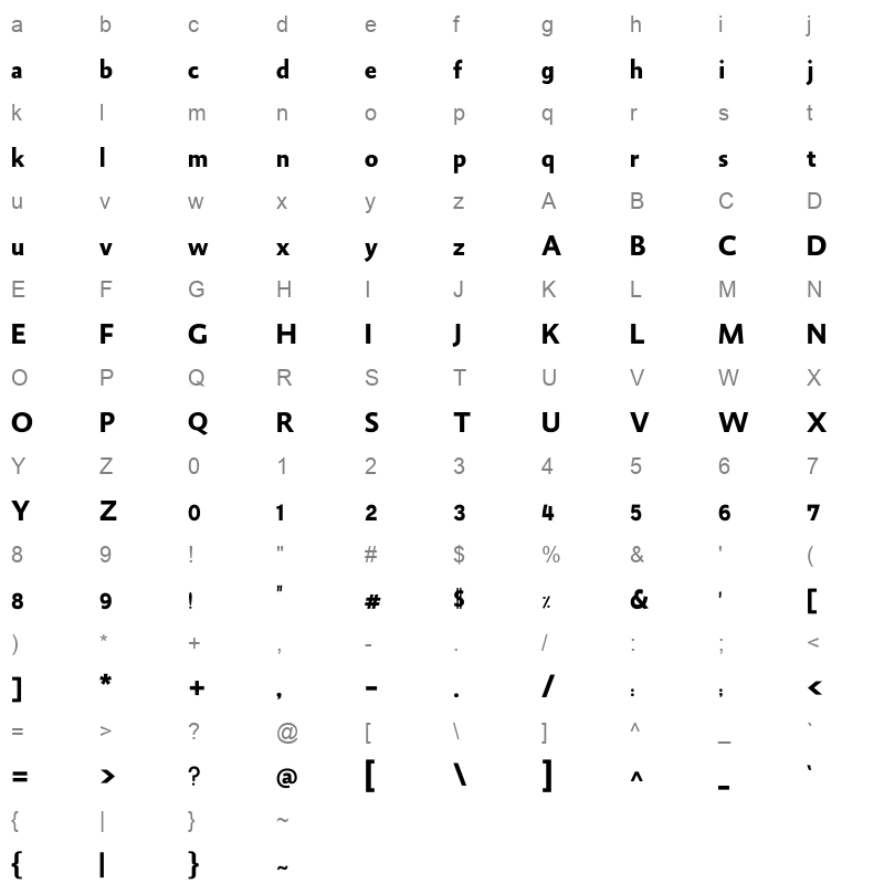 Aref Lamsa Bold Character Map