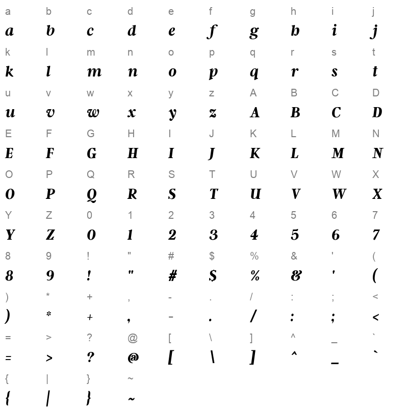 argent cf bold italic Character Map