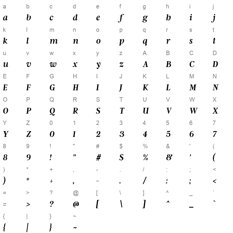 argent cf demi bold italic Character Map