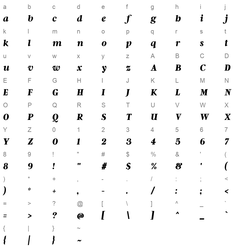 argent cf extra bold italic Character Map