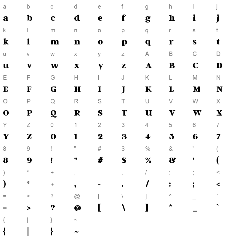 argent cf extra bold Character Map