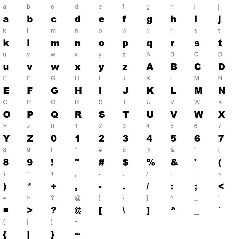 arial ce mt black Character Map