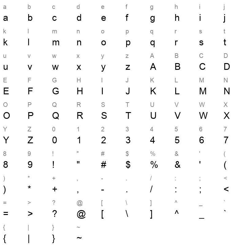 arial greek regular Character Map