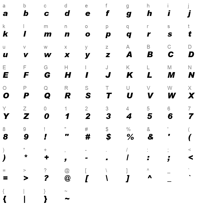 arial mt black italic Character Map