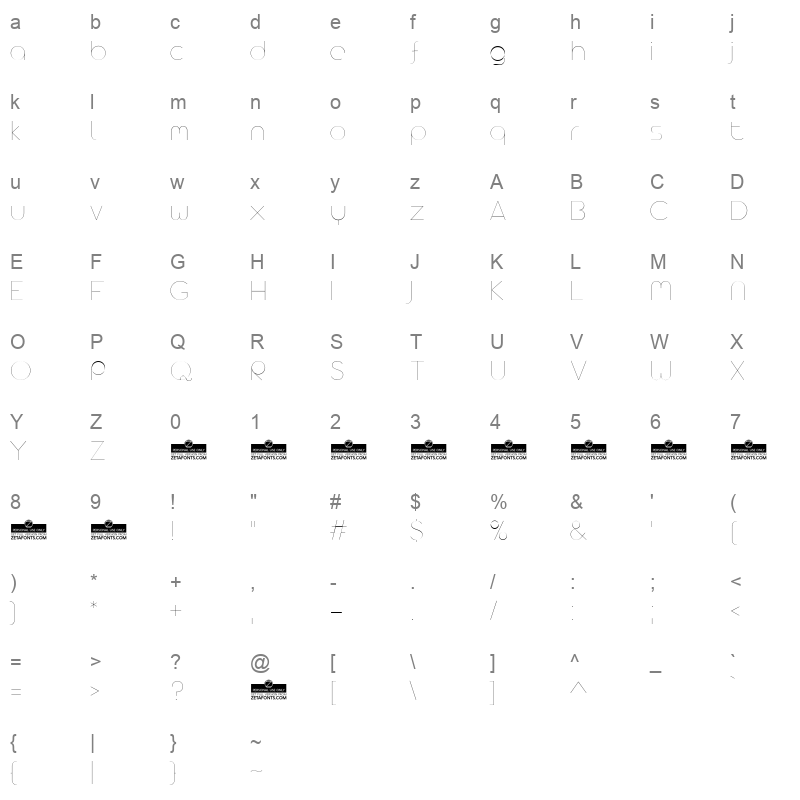 arista pro alternate hairline Character Map