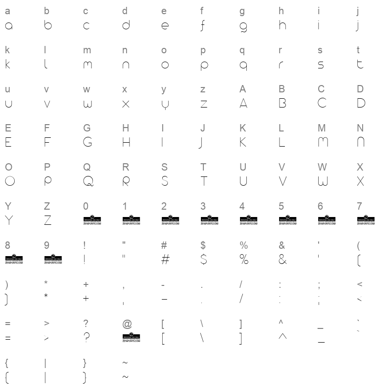 arista pro alternate thin Character Map