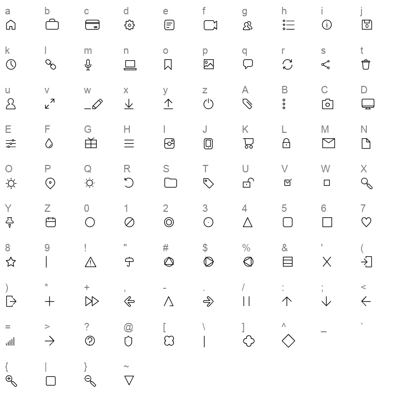 arista pro icons extralight Character Map