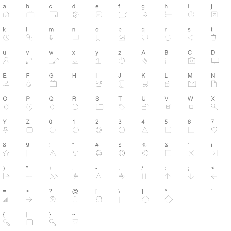 arista pro icons hairline Character Map