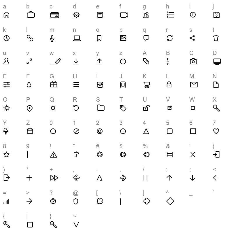 arista pro icons light Character Map