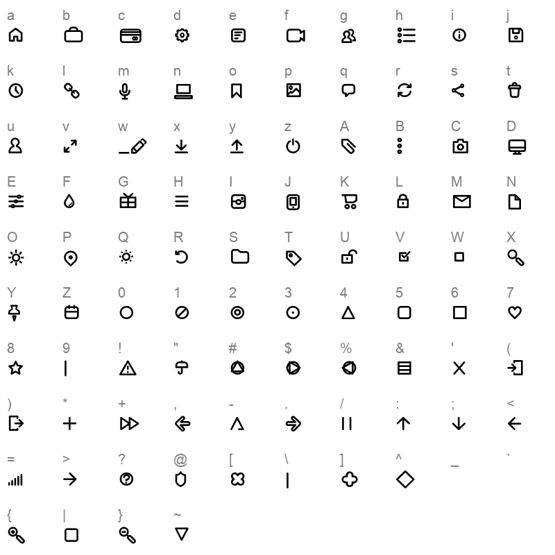 arista pro icons regular Character Map