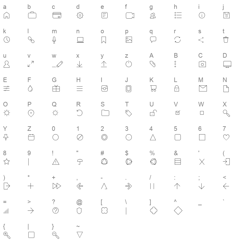 arista pro icons thin Character Map