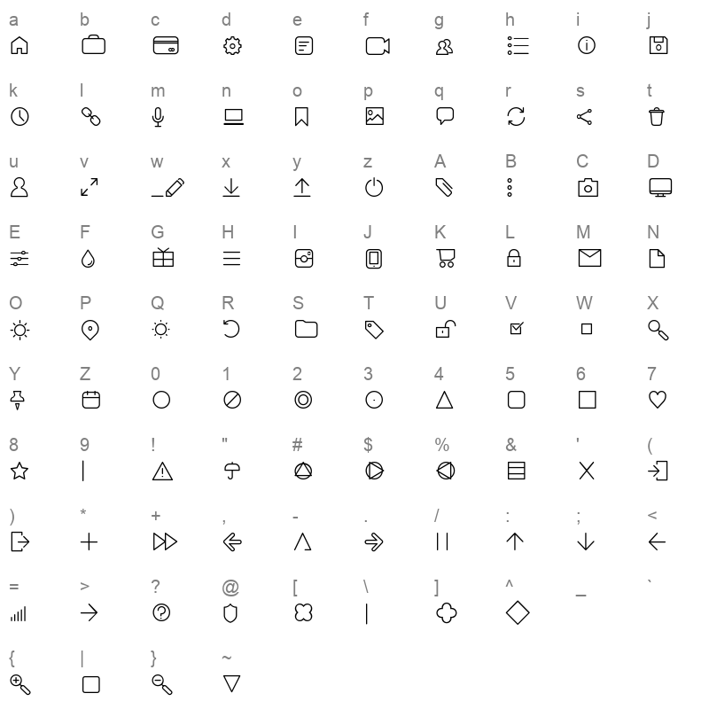 aristotelica icons extralight Character Map