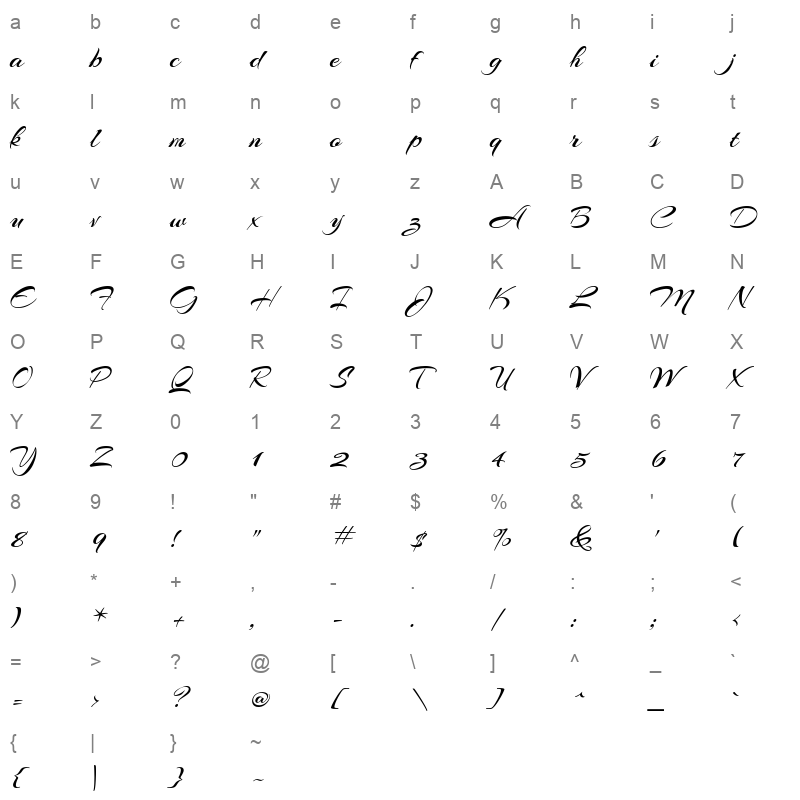 arizonia regular Character Map
