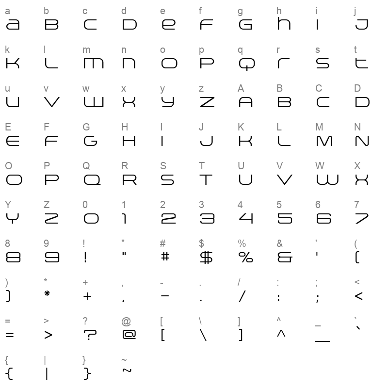 arkitech light Character Map