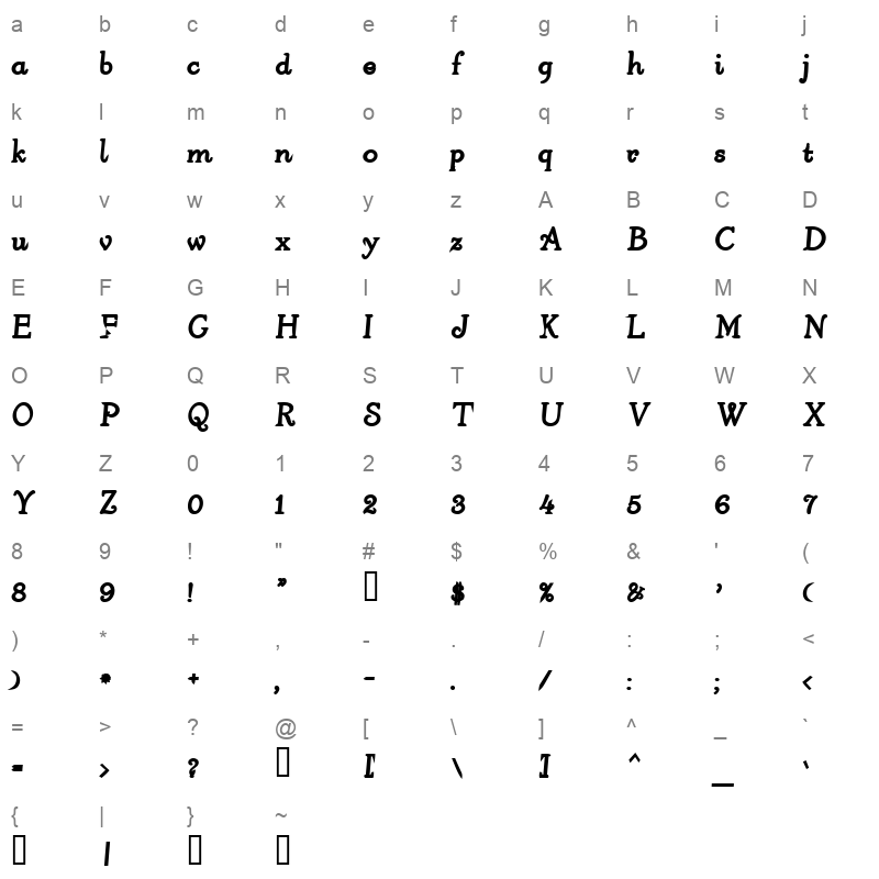 arm jolt script extrabold Character Map
