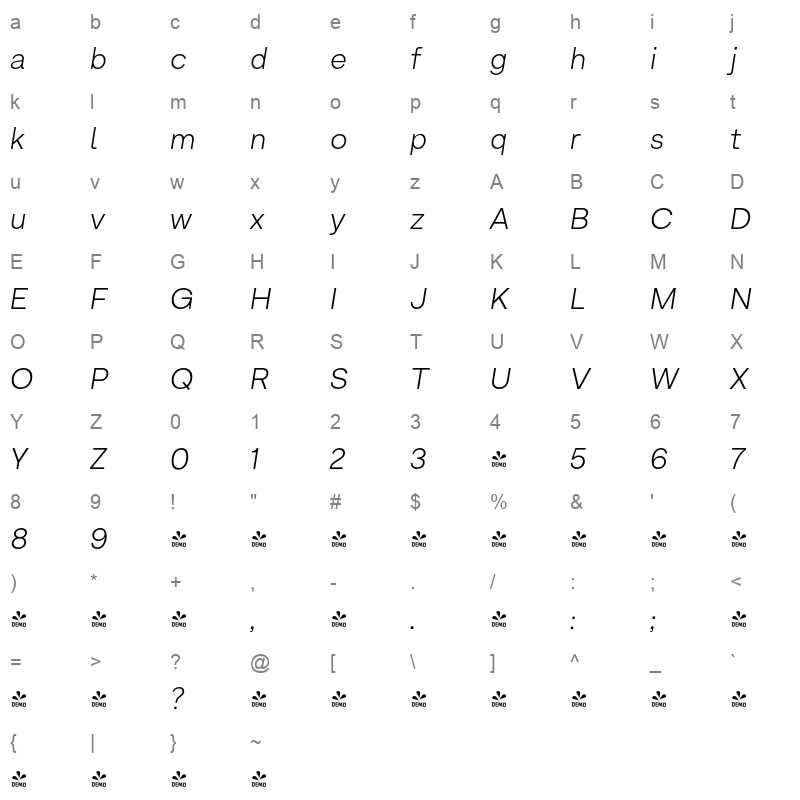 armin grotesk ultra light italic Character Map