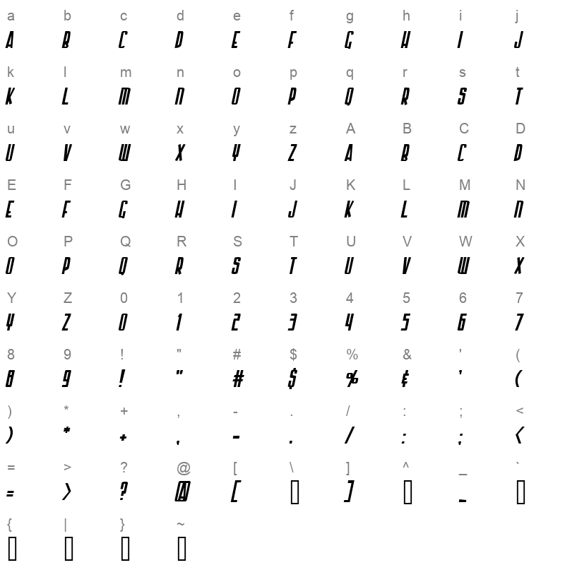 armor piercing italic Character Map