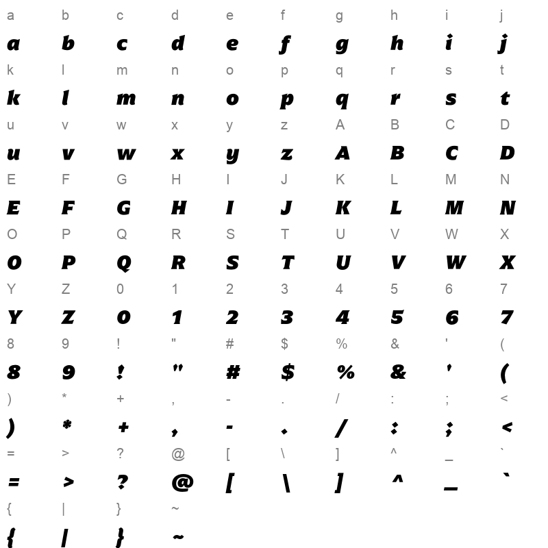 arpona black italic Character Map